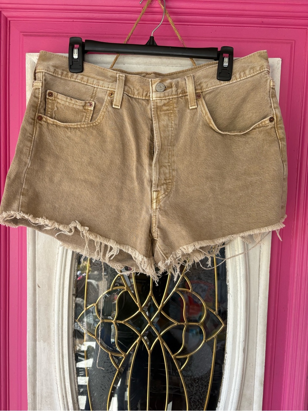 Levi's Tan Distressed Denim Cutoff Shorts